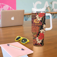 Hawaii Christmas Poinsettia Lei Tumbler With Handle Tapa Pattern LT01 - Polynesian Pride