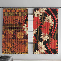 Hawaii Christmas Poinsettia Lei Window Curtain Tapa Pattern LT01 With Hooks Brown - Polynesian Pride