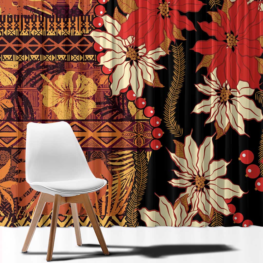 Hawaii Christmas Poinsettia Lei Window Curtain Tapa Pattern LT01 - Polynesian Pride