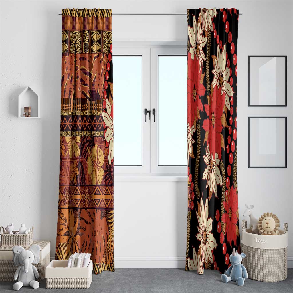 Hawaii Christmas Poinsettia Lei Window Curtain Tapa Pattern LT01 - Polynesian Pride