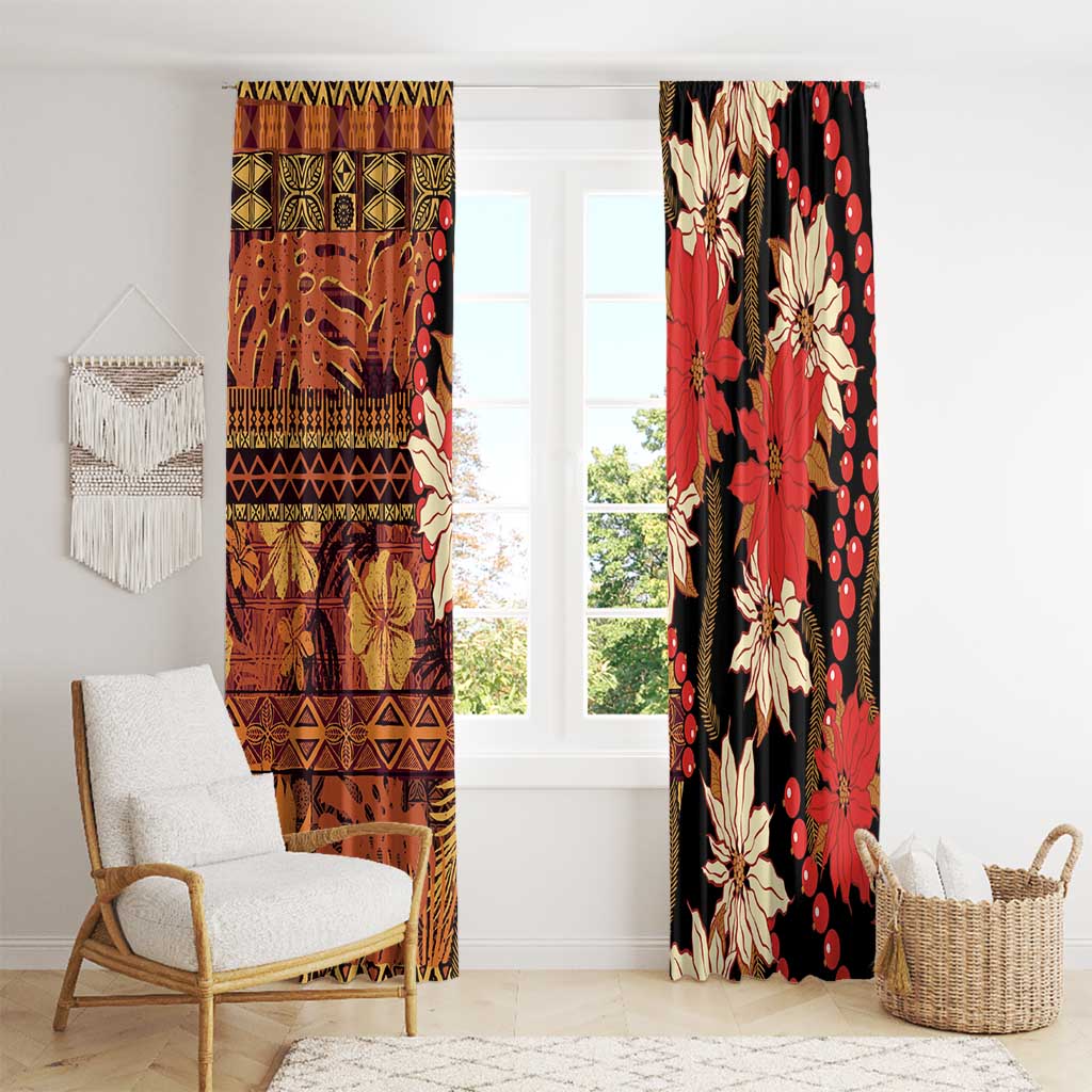 Hawaii Christmas Poinsettia Lei Window Curtain Tapa Pattern LT01 - Polynesian Pride