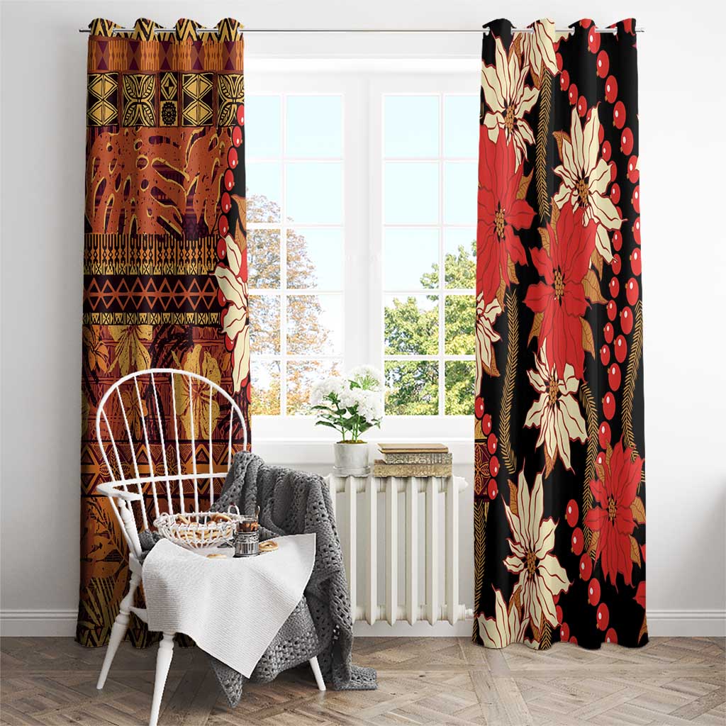 Hawaii Christmas Poinsettia Lei Window Curtain Tapa Pattern LT01 - Polynesian Pride