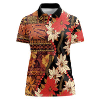 Hawaii Christmas Poinsettia Lei Women Polo Shirt Tapa Pattern LT01 Female Brown - Polynesian Pride