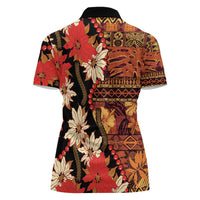 Hawaii Christmas Poinsettia Lei Women Polo Shirt Tapa Pattern LT01 - Polynesian Pride