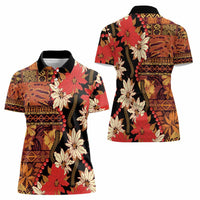 Hawaii Christmas Poinsettia Lei Women Polo Shirt Tapa Pattern LT01 - Polynesian Pride