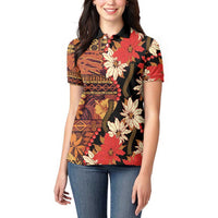 Hawaii Christmas Poinsettia Lei Women Polo Shirt Tapa Pattern LT01 - Polynesian Pride