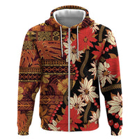 Hawaii Christmas Poinsettia Lei Zip Hoodie Tapa Pattern LT01 Zip Hoodie Brown - Polynesian Pride
