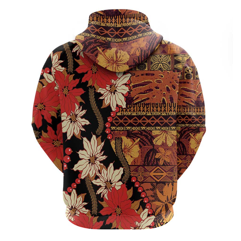Hawaii Christmas Poinsettia Lei Zip Hoodie Tapa Pattern LT01 - Polynesian Pride