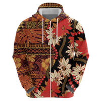 Hawaii Christmas Poinsettia Lei Zip Hoodie Tapa Pattern LT01 - Polynesian Pride