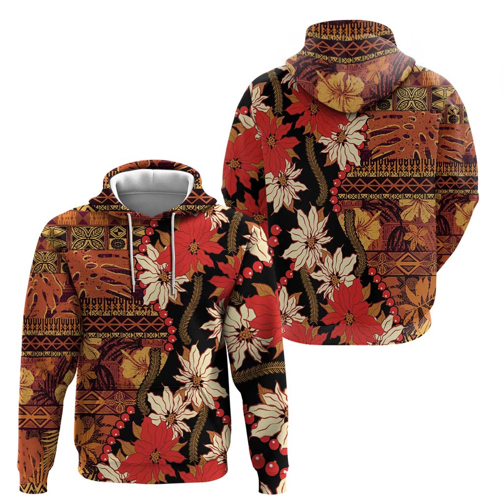 Hawaii Christmas Poinsettia Lei Zip Hoodie Tapa Pattern LT01 - Polynesian Pride