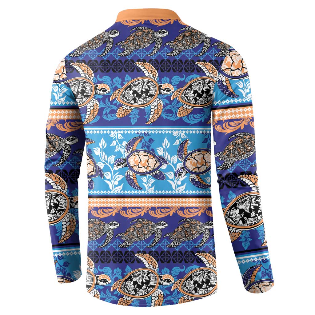Hawaii Turtles Pattern Special Blue Button Sweatshirt LT01 - Polynesian Pride