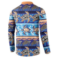 Hawaii Turtles Pattern Special Blue Button Sweatshirt LT01 - Polynesian Pride