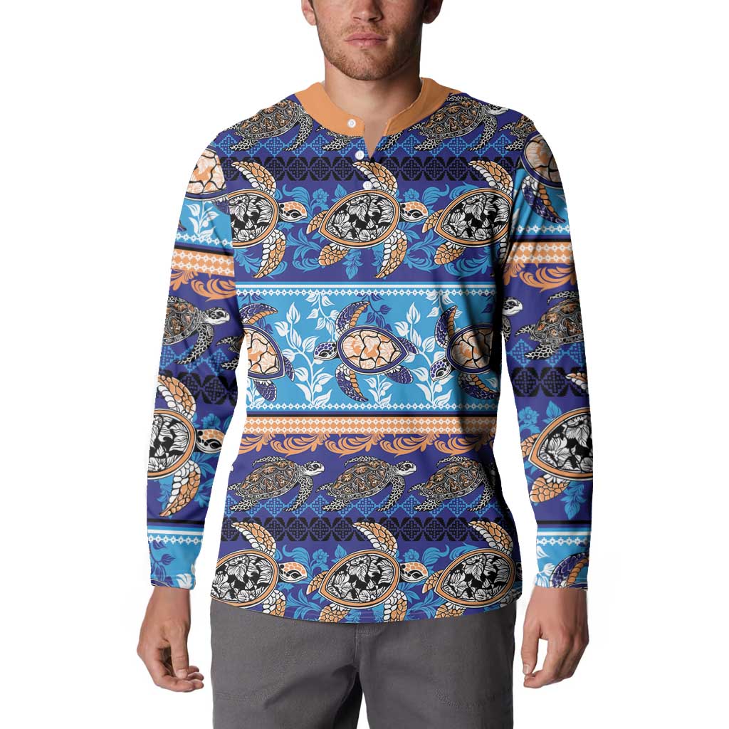 Hawaii Turtles Pattern Special Blue Button Sweatshirt LT01 - Polynesian Pride