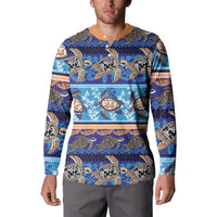 Hawaii Turtles Pattern Special Blue Button Sweatshirt LT01 - Polynesian Pride