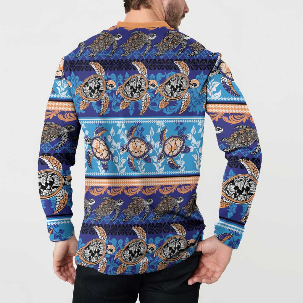 Hawaii Turtles Pattern Special Blue Button Sweatshirt LT01 - Polynesian Pride