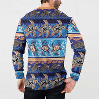 Hawaii Turtles Pattern Special Blue Button Sweatshirt LT01 - Polynesian Pride