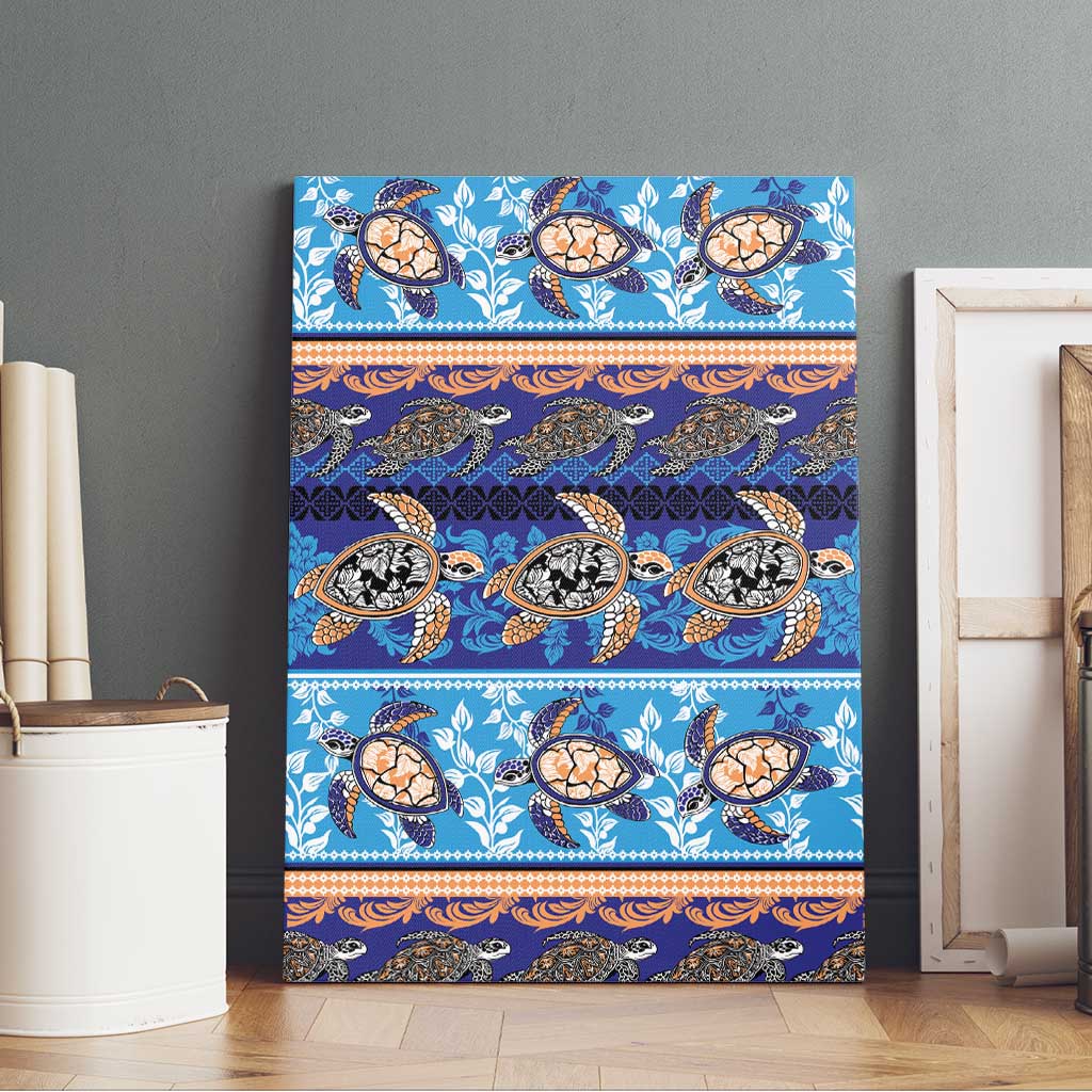 Hawaii Turtles Pattern Special Blue Canvas Wall Art LT01 - Polynesian Pride