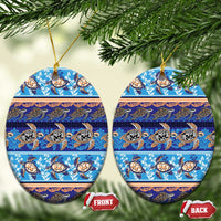 Hawaii Turtles Pattern Special Blue Ceramic Ornament LT01 Oval Blue - Polynesian Pride