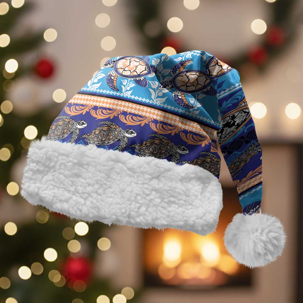 Hawaii Turtles Pattern Special Blue Christmas Santa Hat LT01 With Fur Blue - Polynesian Pride