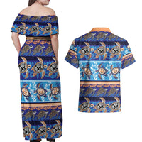 Hawaii Turtles Pattern Special Blue Couples Matching Off Shoulder Maxi Dress and Hawaiian Shirt LT01 - Polynesian Pride