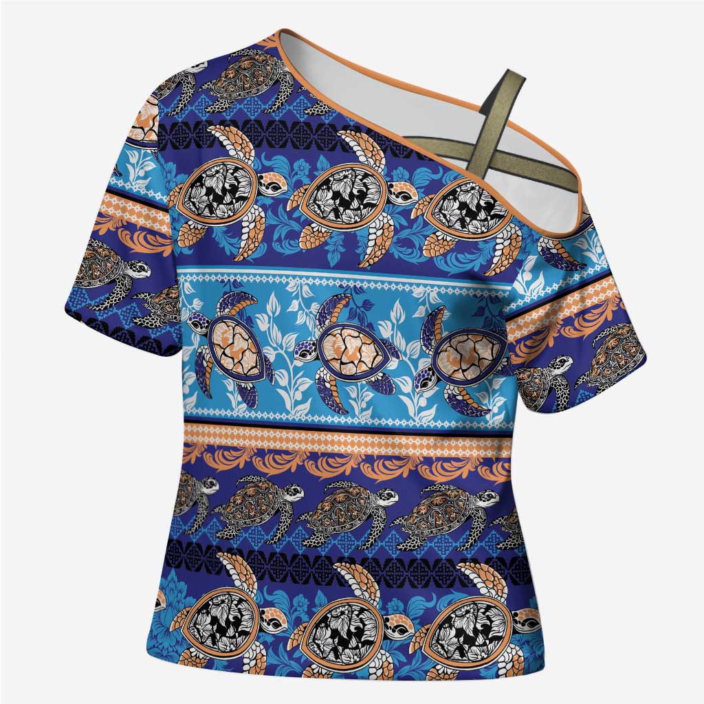 Hawaii Turtles Pattern Special Blue Cross Shoulder Shirt LT01 Female Blue - Polynesian Pride