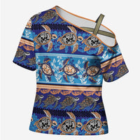 Hawaii Turtles Pattern Special Blue Cross Shoulder Shirt LT01 Female Blue - Polynesian Pride