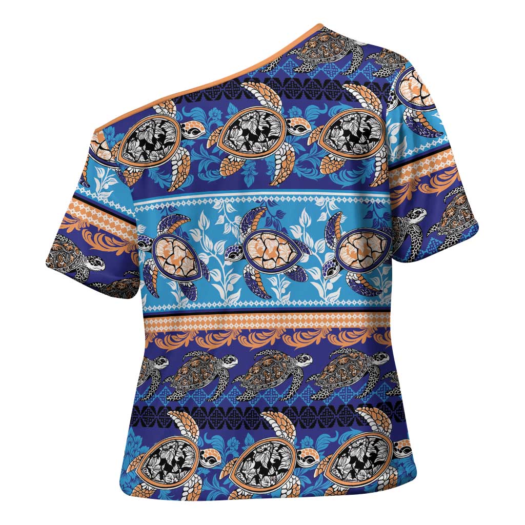 Hawaii Turtles Pattern Special Blue Cross Shoulder Shirt LT01 - Polynesian Pride