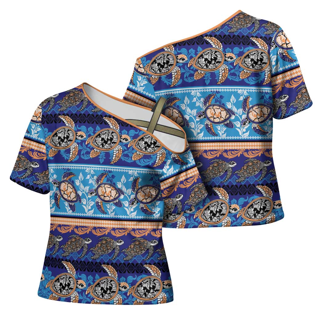 Hawaii Turtles Pattern Special Blue Cross Shoulder Shirt LT01 - Polynesian Pride