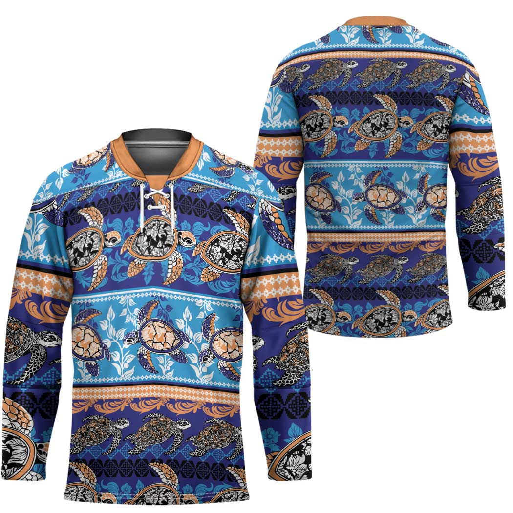 Hawaii Turtles Pattern Special Blue Hockey Jersey LT01 - Polynesian Pride