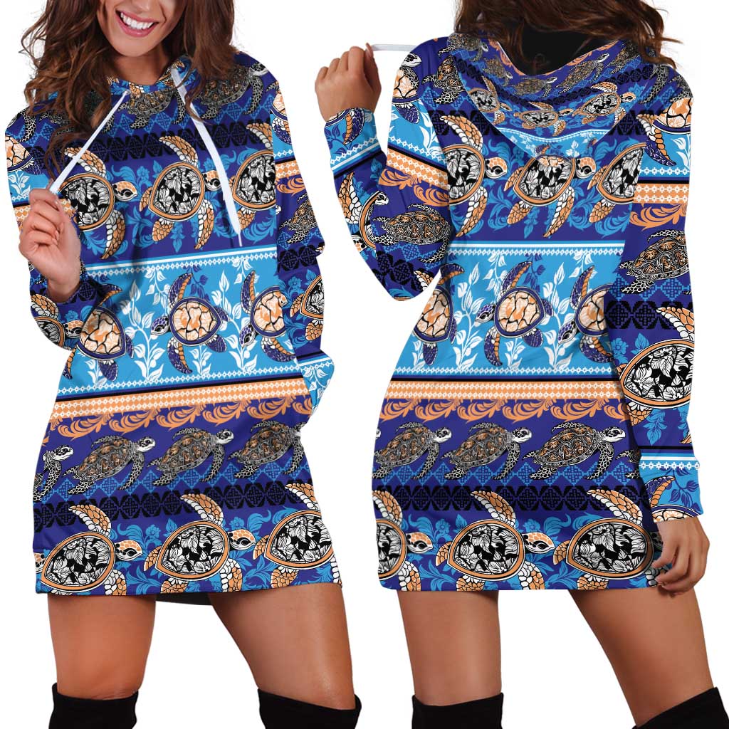 Hawaii Turtles Pattern Special Blue Hoodie Dress LT01 - Polynesian Pride