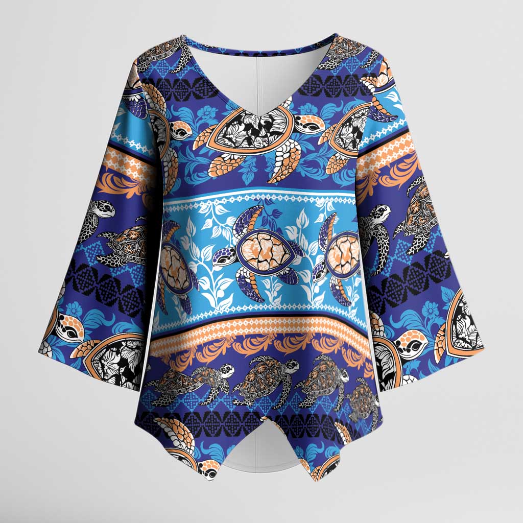 Hawaii Turtles Pattern Special Blue Kimono Sleeve Blouse LT01 Female Blue - Polynesian Pride