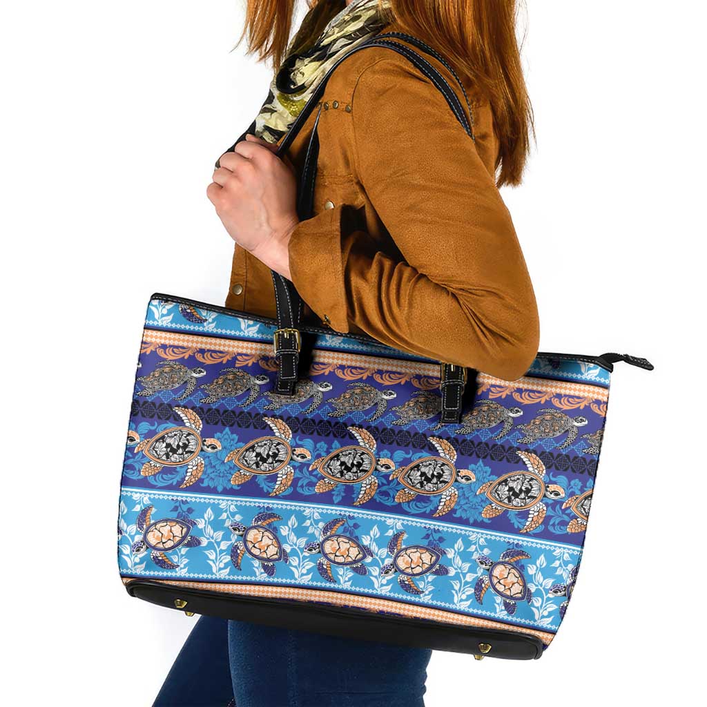 Hawaii Turtles Pattern Special Blue Leather Tote Bag LT01 Blue - Polynesian Pride