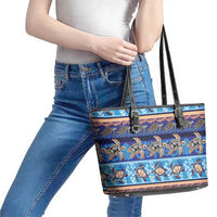 Hawaii Turtles Pattern Special Blue Leather Tote Bag LT01 - Polynesian Pride