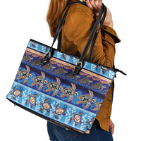 Hawaii Turtles Pattern Special Blue Leather Tote Bag LT01 - Polynesian Pride