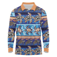 Hawaii Turtles Pattern Special Blue Long Sleeve Polo Shirt LT01 Blue - Polynesian Pride