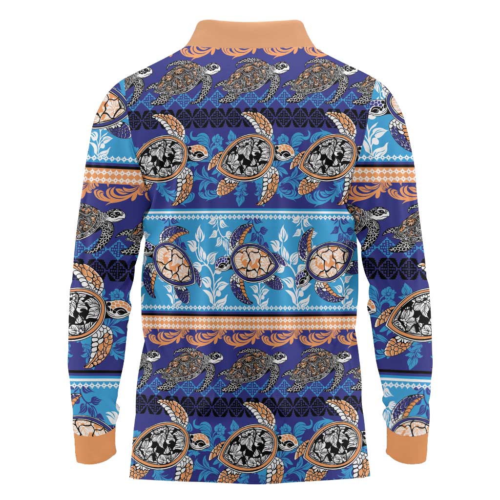 Hawaii Turtles Pattern Special Blue Long Sleeve Polo Shirt LT01 - Polynesian Pride