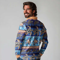 Hawaii Turtles Pattern Special Blue Long Sleeve Polo Shirt LT01 - Polynesian Pride