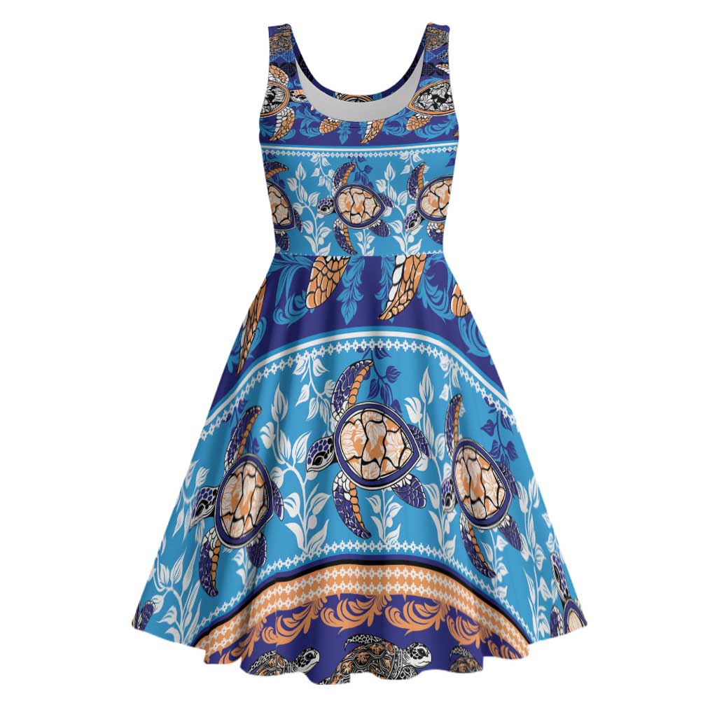 Hawaii Turtles Pattern Special Blue Midi Dress LT01 Blue - Polynesian Pride