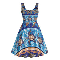 Hawaii Turtles Pattern Special Blue Midi Dress LT01 - Polynesian Pride