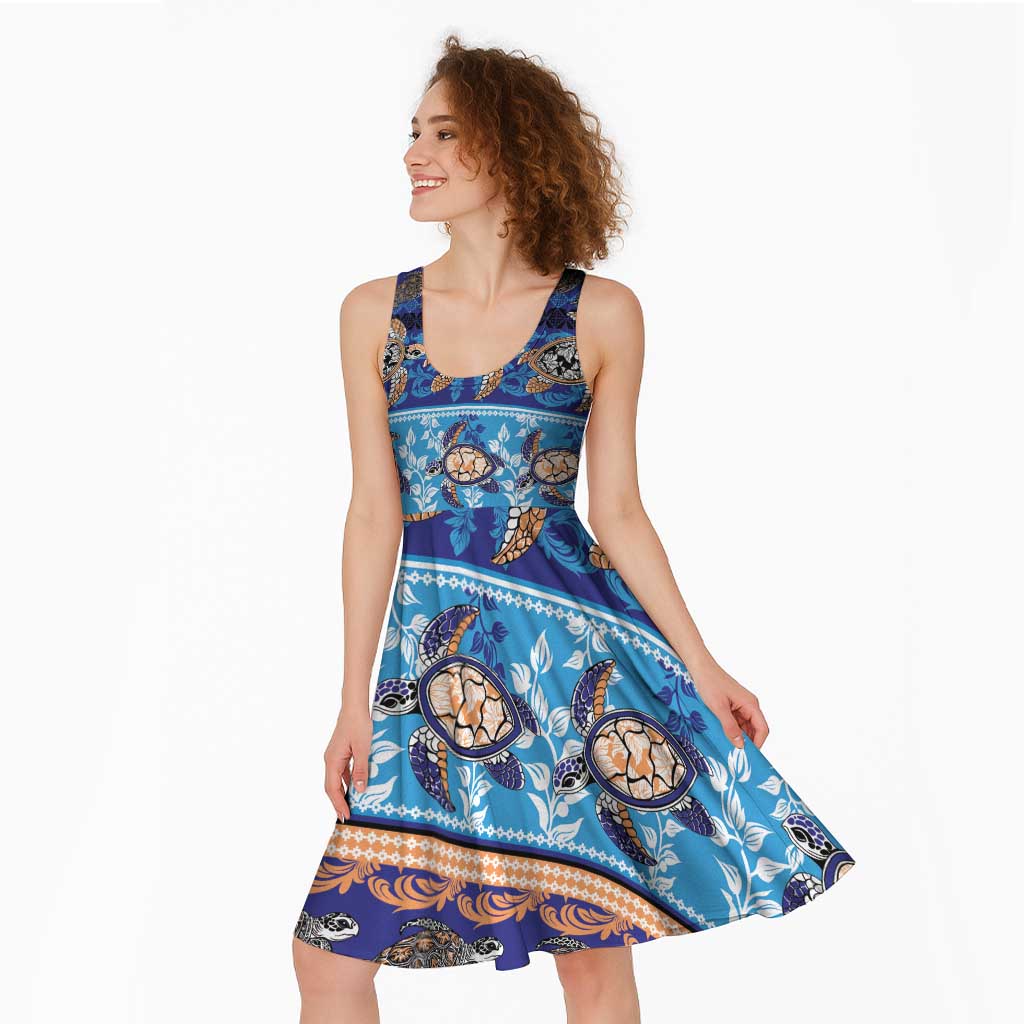 Hawaii Turtles Pattern Special Blue Midi Dress LT01 - Polynesian Pride