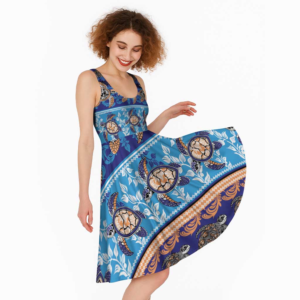 Hawaii Turtles Pattern Special Blue Midi Dress LT01 - Polynesian Pride