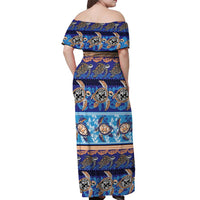 Hawaii Turtles Pattern Special Blue Off Shoulder Maxi Dress LT01 - Polynesian Pride