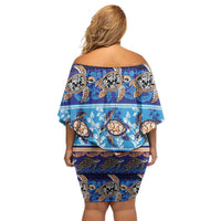 Hawaii Turtles Pattern Special Blue Off Shoulder Short Dress LT01 - Polynesian Pride