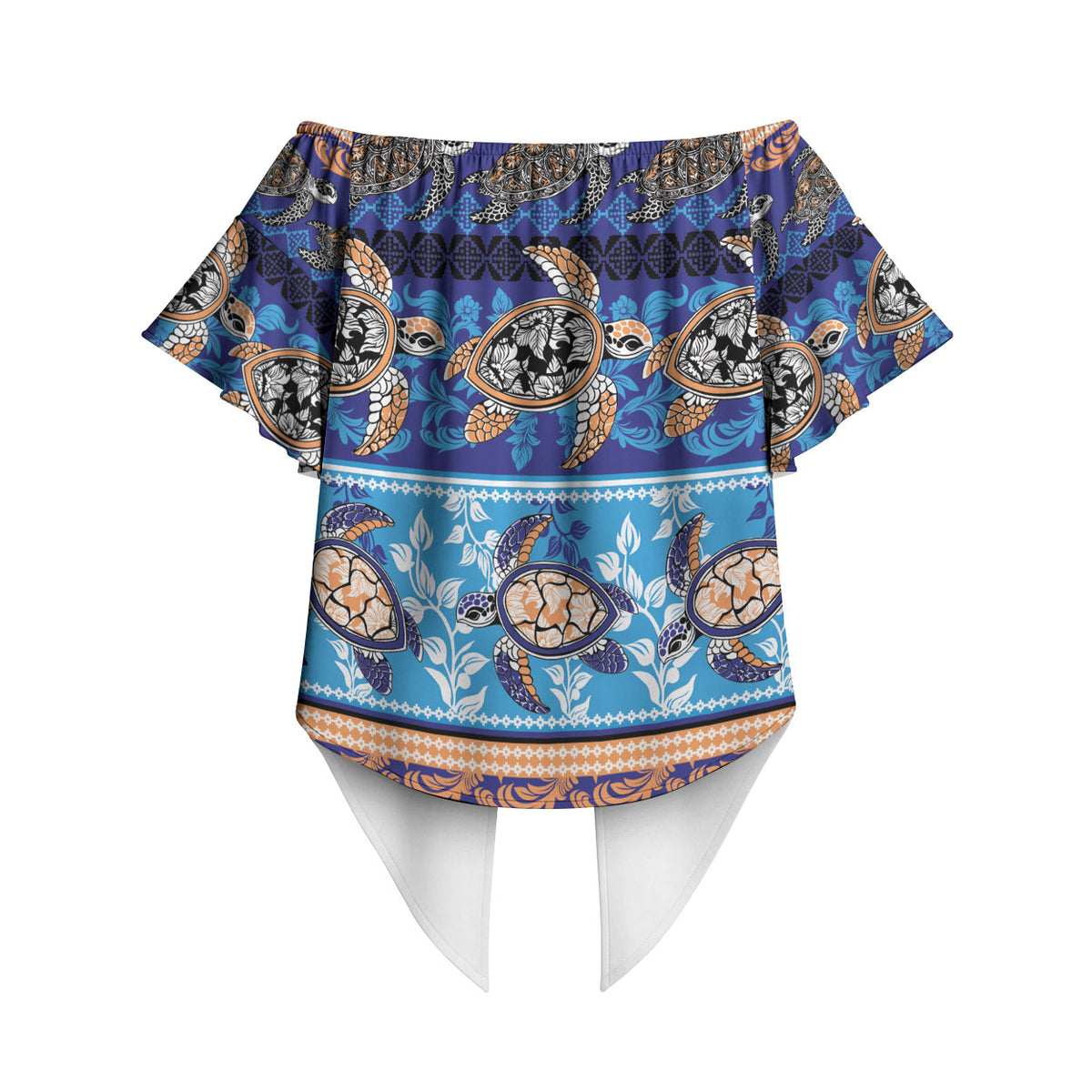 Hawaii Turtles Pattern Special Blue Off Shoulder Wrap Waist Top LT01 - Polynesian Pride