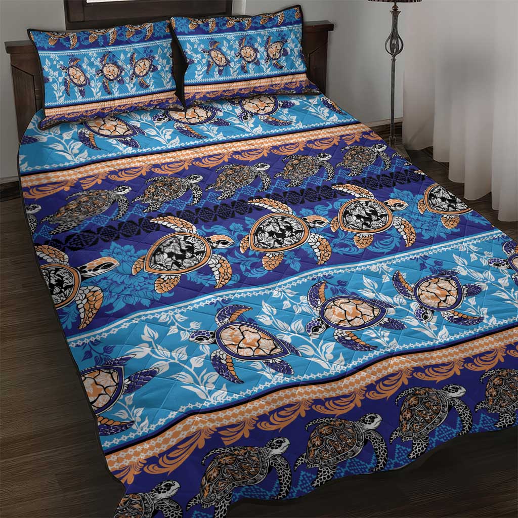 Hawaii Turtles Pattern Special Blue Quilt Bed Set LT01 Blue - Polynesian Pride