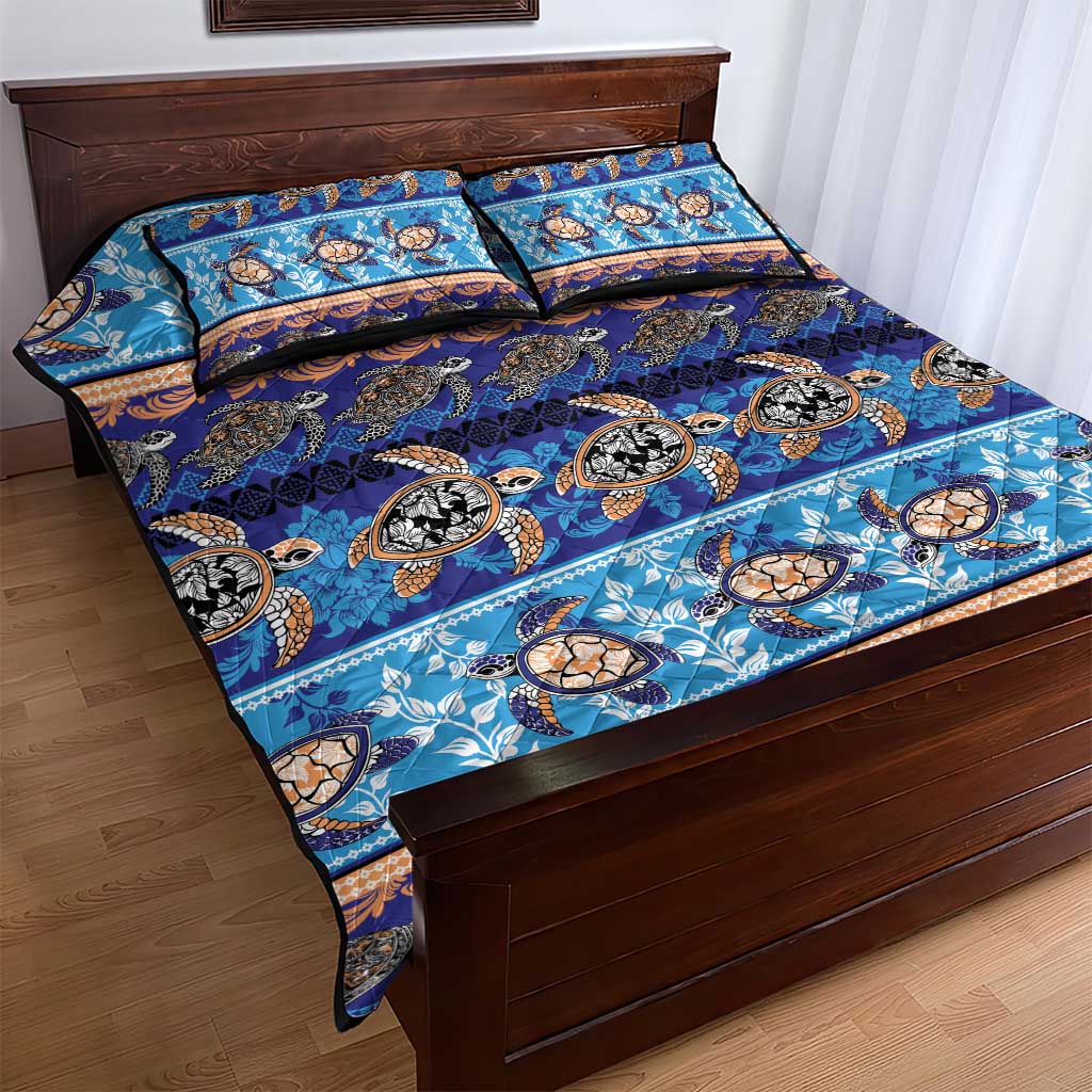Hawaii Turtles Pattern Special Blue Quilt Bed Set LT01 - Polynesian Pride