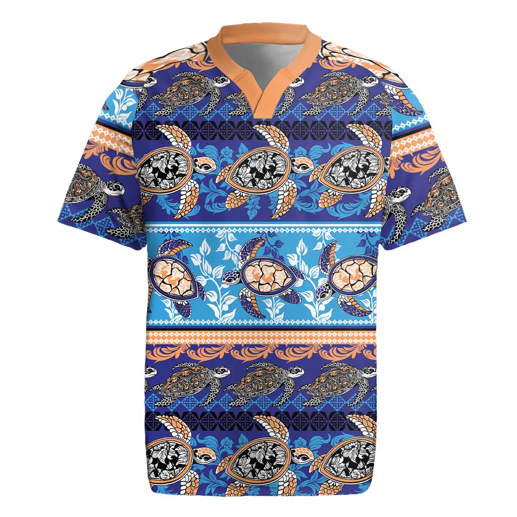 Hawaii Turtles Pattern Special Blue Rugby Jersey LT01 Blue - Polynesian Pride