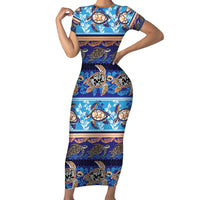 Hawaii Turtles Pattern Special Blue Short Sleeve Bodycon Dress LT01 Long Dress Blue - Polynesian Pride