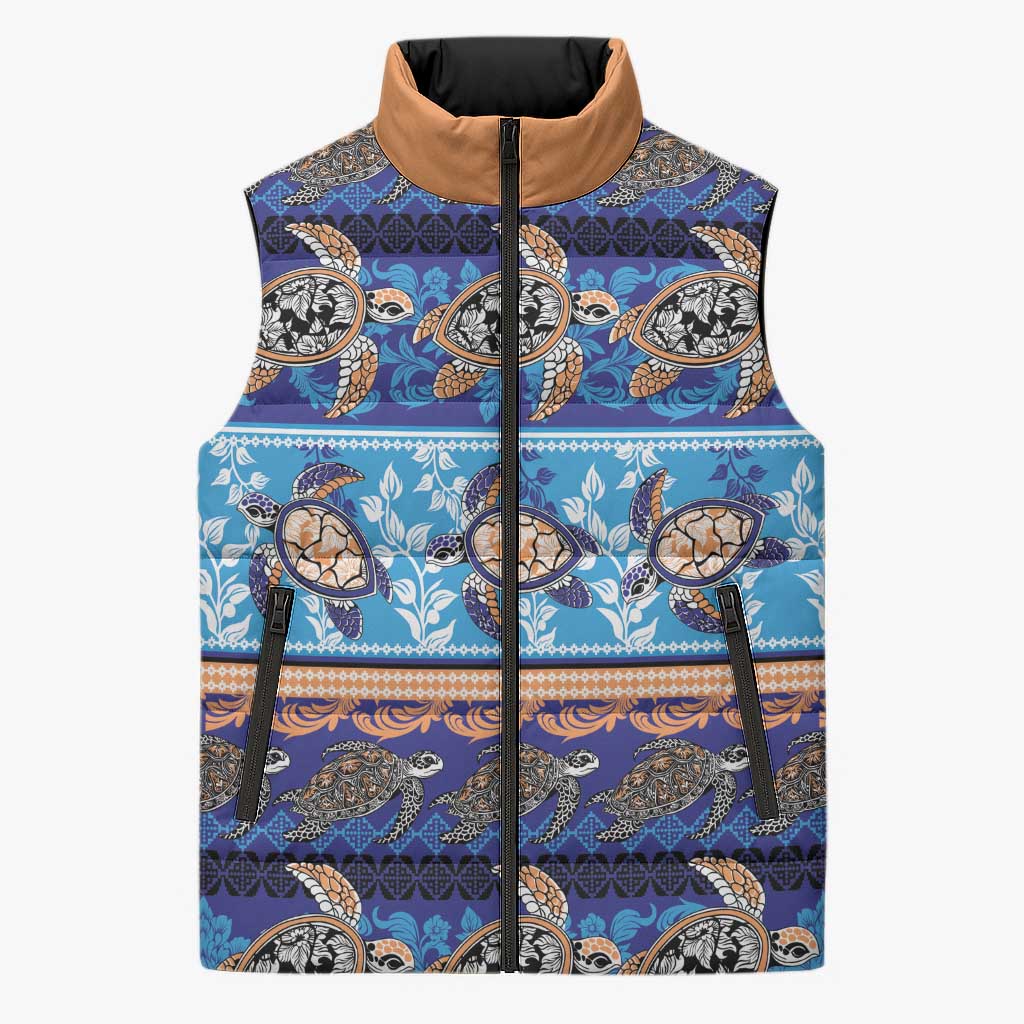 Hawaii Turtles Pattern Special Blue Sleeveless Puffer Jacket LT01 Unisex Blue - Polynesian Pride