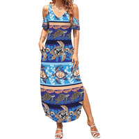 Hawaii Turtles Pattern Special Blue Summer Maxi Dress LT01 Women Blue - Polynesian Pride